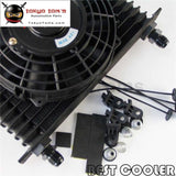 Universal 19 Row An10 Engine Trust Oil Cooler + 7 Electric Fan Kit Black