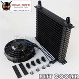 Universal 19 Row AN10 Engine Trust Oil Cooler + 7" Electric Fan Kit Black