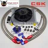 Universal 30 Row 10An Engine Transmission Oil Cooler Kit+ 7" Electric Fan Kit Sl