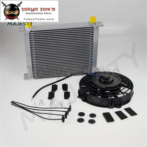 Universal 30 Row Engine Transmission 10An Oil Cooler+ 7 Electric Fan Kit Silver Cooler