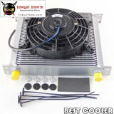 Universal 34 Row 10An Engine Transmission Oil Cooler + 7 Electric Fan Kit Silver