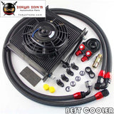 Universal 34 Row Engine Transmission 10An Oil Cooler Kit+ 7" Electric Fan Kit Black