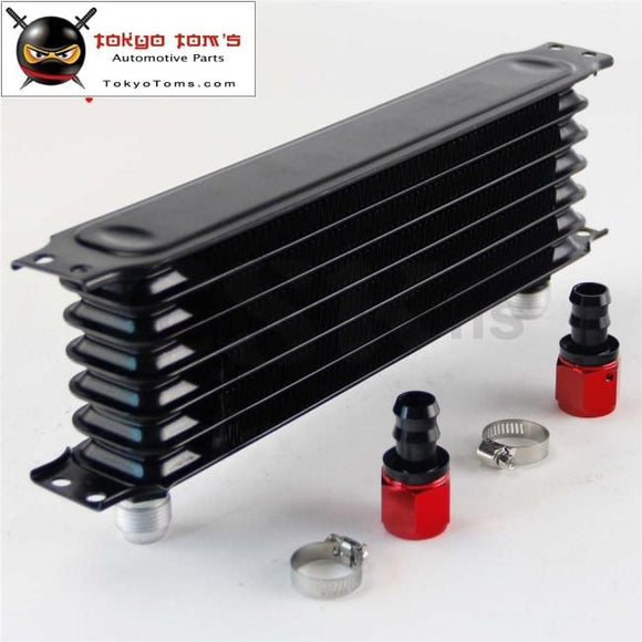 Universal 7 Row An10 Engine Transmission Trust Oil Cooler+ Straight Hose Fittings Black Cooler