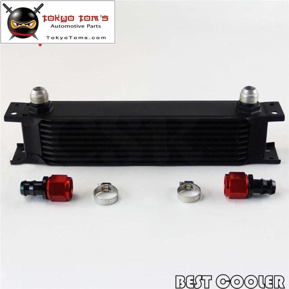 Universal 9 Row AN10 Engine Transmission 248mm Oil Cooler +2Pcs Fittings Black