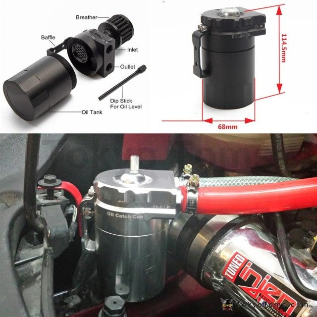 Oil Breather Catch Tank 1 LTR [With Filter] Vertical Round Alloy (Bracket  Mount) 115mm Diameter X 200mm High