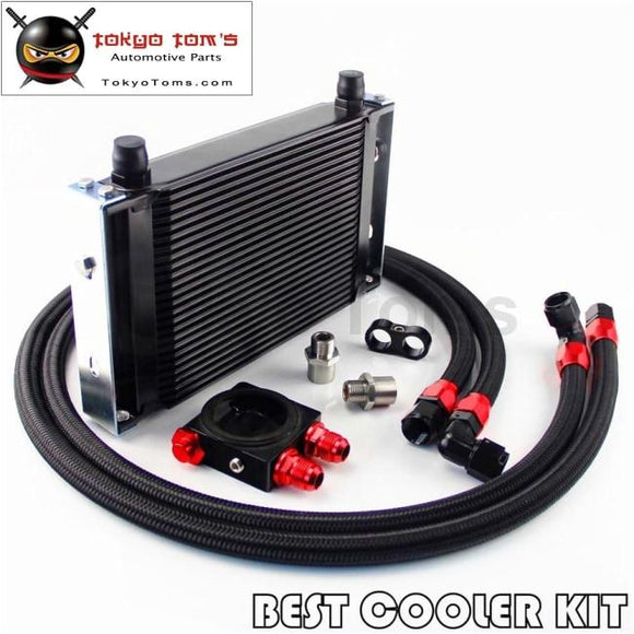 Universal An10 Thermostatic / Thermostat Sandwich 25 Row Oil Cooler Kit Black