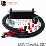 Universal AN10 Trust 7 Row Oil Cooler + 73 Degree Thermostat Sandwich Plate Kit Black