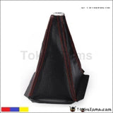 Universal Black Carbon Fiber Grain Shifter Knob Boot Cover Stitching Red (Other Color:blue Yellow)