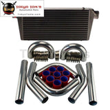 Universal Front Mount Intercooler + 3 76Mm Aluminum Piping Hose Clamps Kit Black/blue/red
